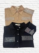 cropped strass manga longa