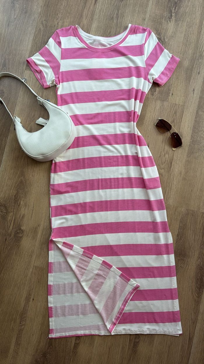 vestido listrado com bolso vestido listrado com bolso