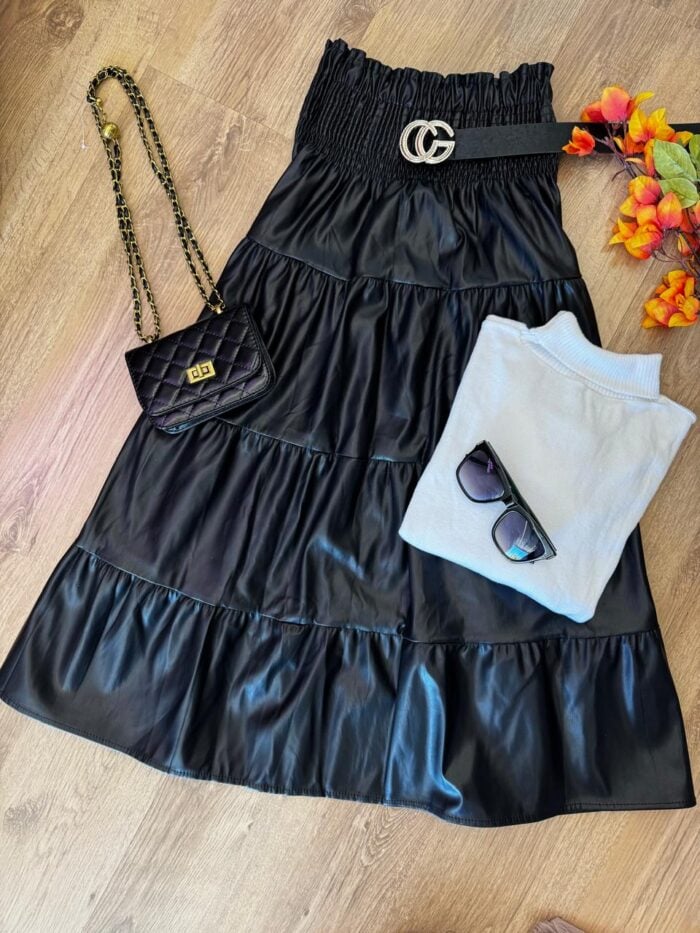 saia style couro preto, p saia style couro preto, p