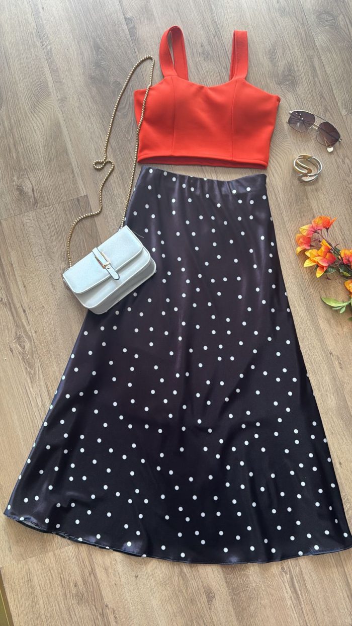 saia de cetim poá saia de cetim poá